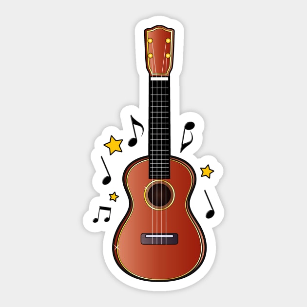 Ukulele with Notes and Stars Sticker by PenguinCornerStore